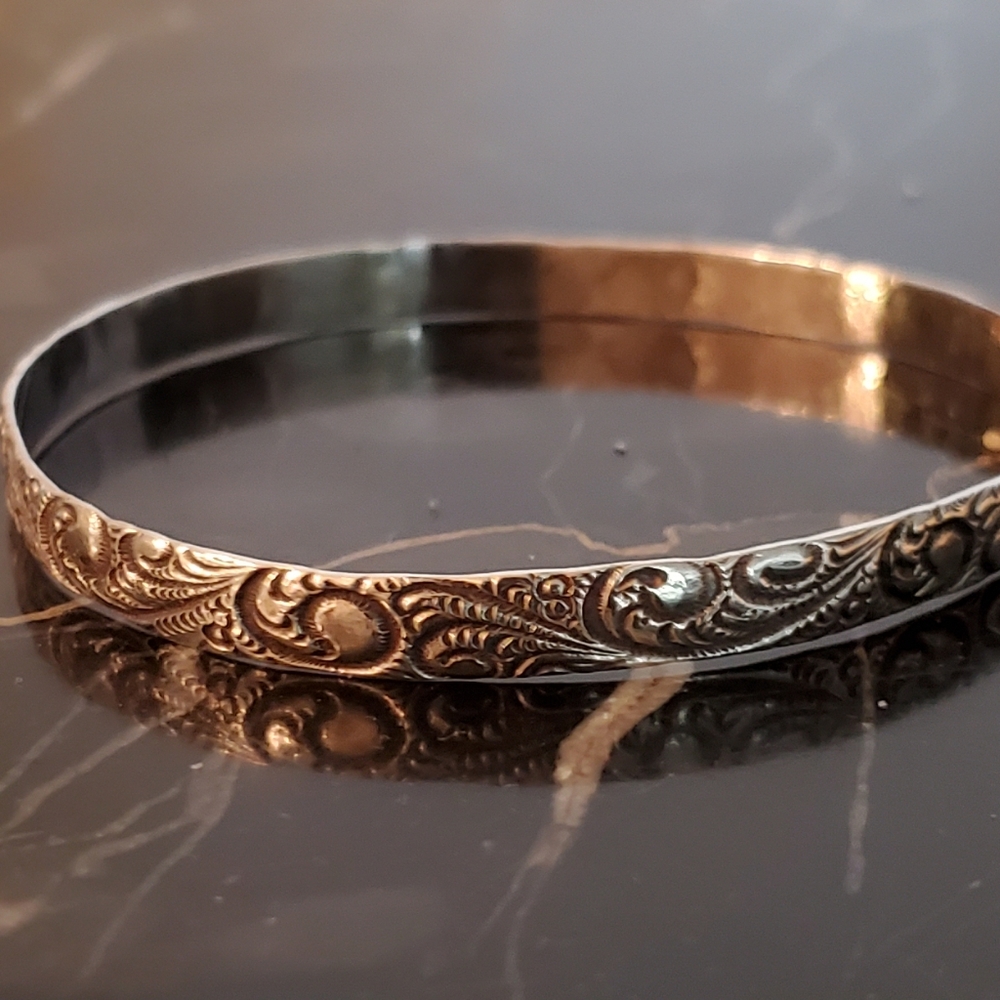 Danecraft Sterling Silver Bracelet Etched Carved Bangle Vintage Beautiful